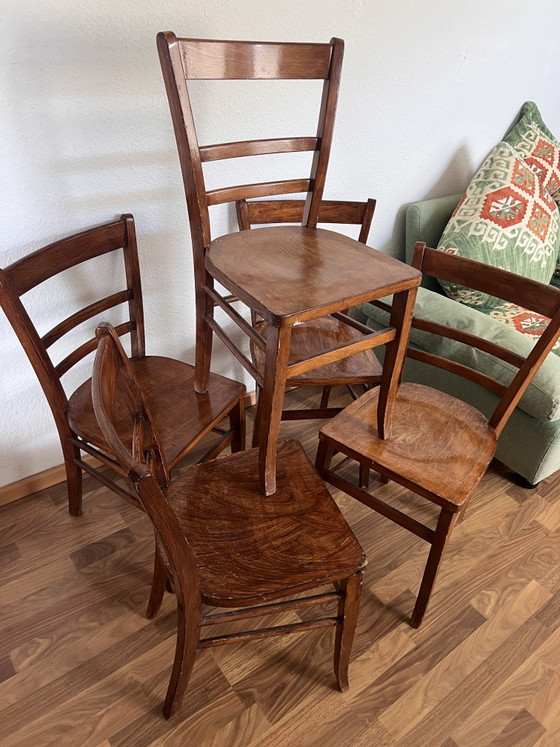 Set of 5 Stoelcker “Rock-Solid” Frankfurt Chairs – Vintage Dining Chairs (1930s-1950s) – Wood (photo 3 of 10)