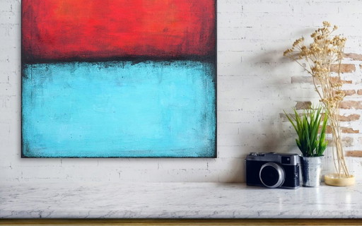 Red and Blue original minimalist abstract modern painting on stretched canvas