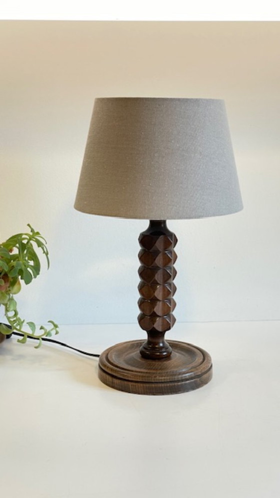Image 1 of Vintage Geometric Wooden Lamp in the Style of Charles Dudouyt