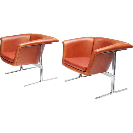 Paar cognac leren fauteuils van Geoffrey Harcourt voor Artifort, 1963