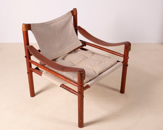 Image 1 of Fauteuil Sirocco d'Arne Norell en frêne et toile, Suède des années 1960