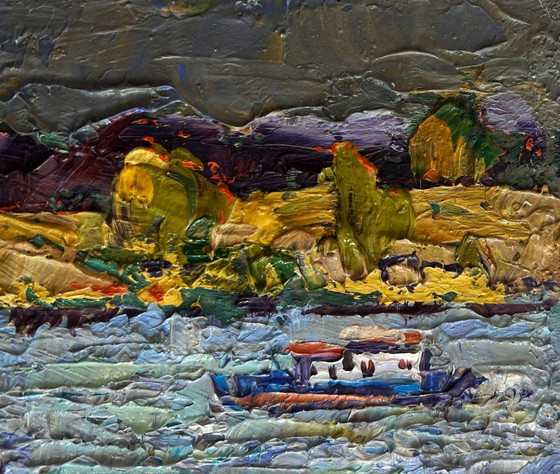 Image 1 of Original Oil Painting Summer River Landscape Sailing on the river