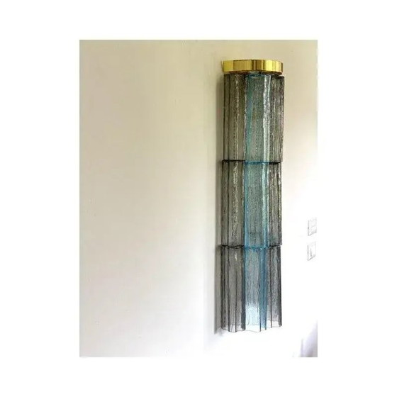 Image 1 of Graue und hellblaue Murano-Glas-Wandleuchten „Tronchi“ von Simoeng, 2er-Set
