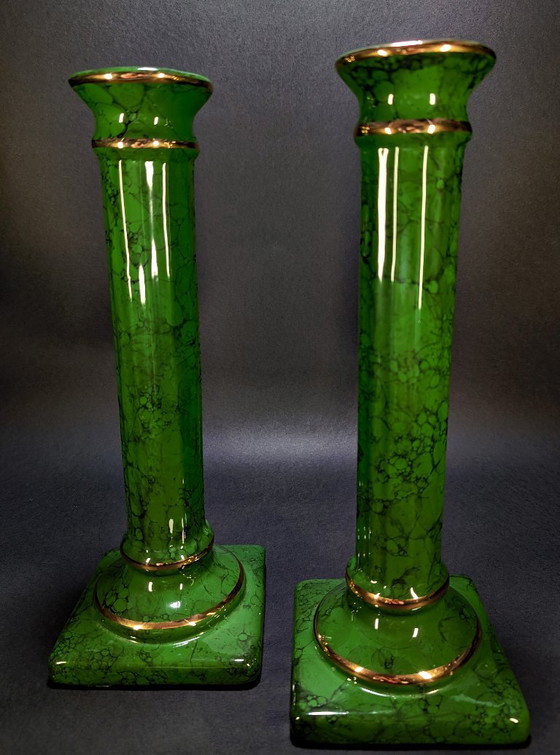 Een paar neoklassieke decoratieve zuilen in Hollywood Regency-stijl, 33x12 cm – Ceramic (photo 2 of 5)