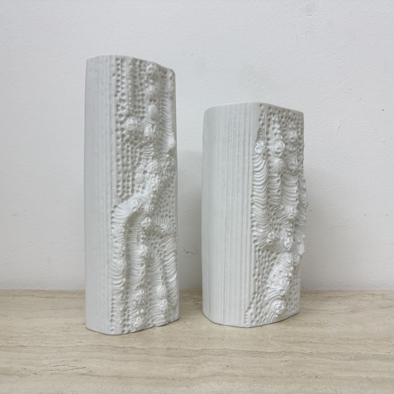 Image 1 of Martin Freyer for Rosenthal Bisque Relief Azu Vase Op Art 1970s