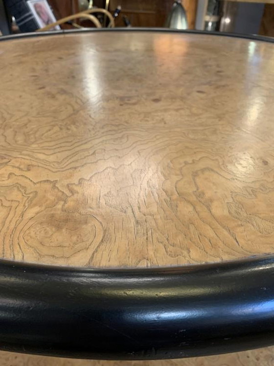 Table basse ronde tournante Art Déco en loupe d'érable et ébène attribuée à De Coene Freres, 1925 (photo 6 of 18)