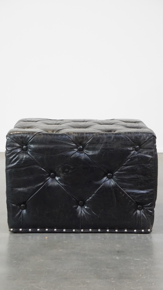 Image 1 of Large Black Square Chesterfield Hocker