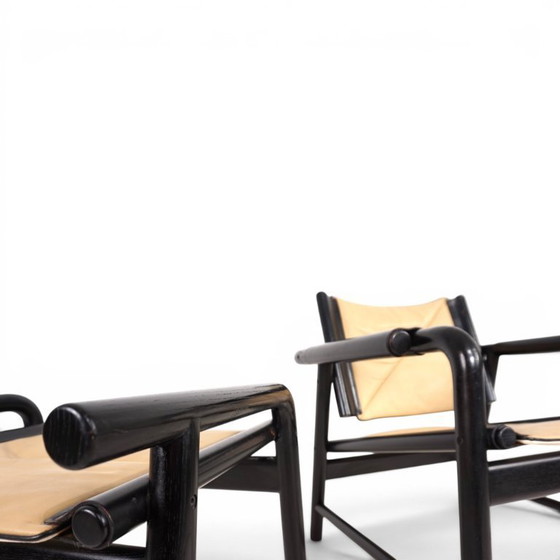 Image 1 of WK Möbel leren fauteuil met voetenbank – toegeschreven aan Hans Eichenberger, 1970