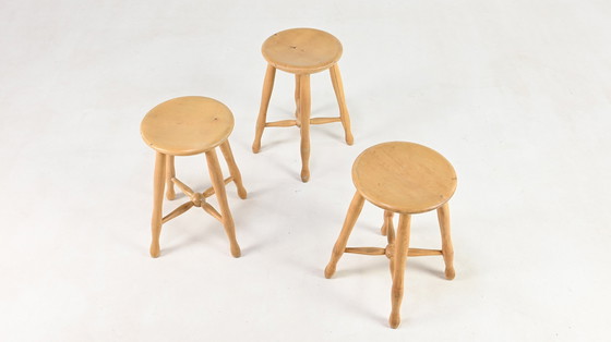 Image 1 of Set of three Danish Stools in Beech, C.1960