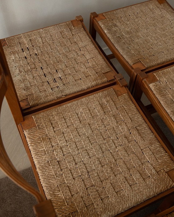 Image 1 of Vintage Italian Rustic Modern Dining Chairs by Snaidero, 1970s, Set of 5