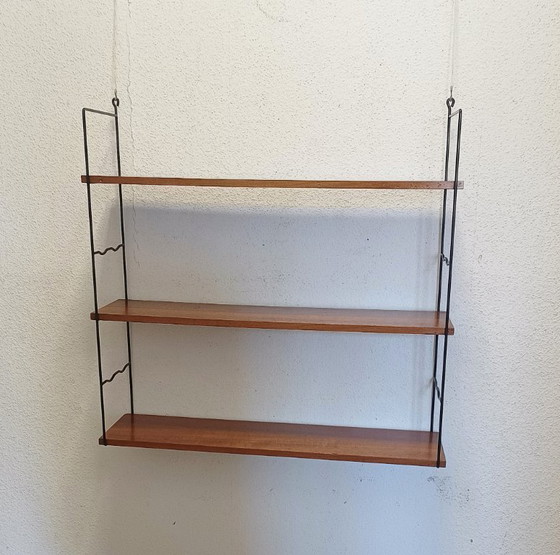 1950s wall shelf unit with three shelves – Wall cabinet, Metal, Wood (photo 4 of 9)