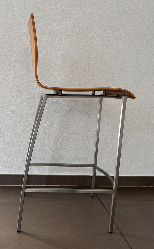 Design Barstool 3 Pieces Ludwig Grimm OLO Stainless Steel Walnut