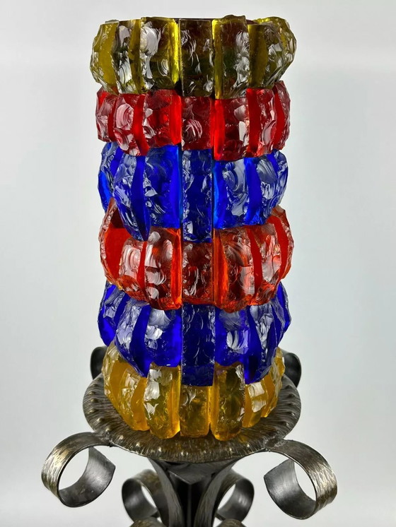 Image 1 of 60er 70er Jahre Brutalistische Stehlampe Eisen & Glas Stehleuchte Mid Century