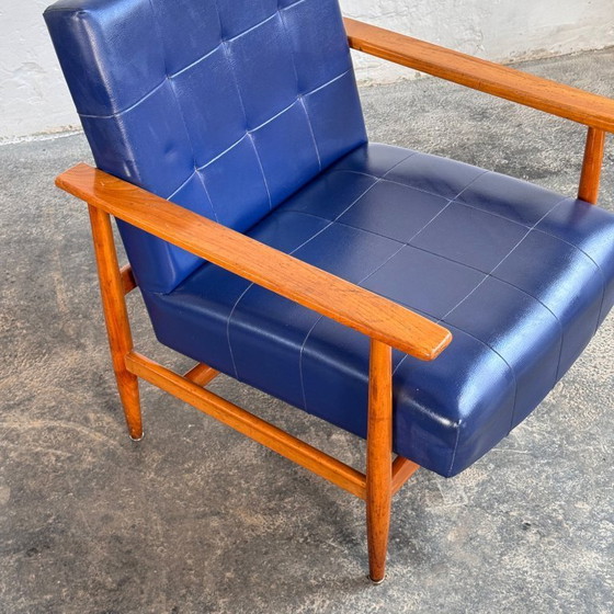 Image 1 of Een paar Hongaarse blauwe kunstlederen fauteuils, 1960