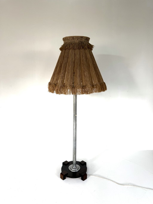 Lampadaire vintage avec abat-jour en raphia, 1960s