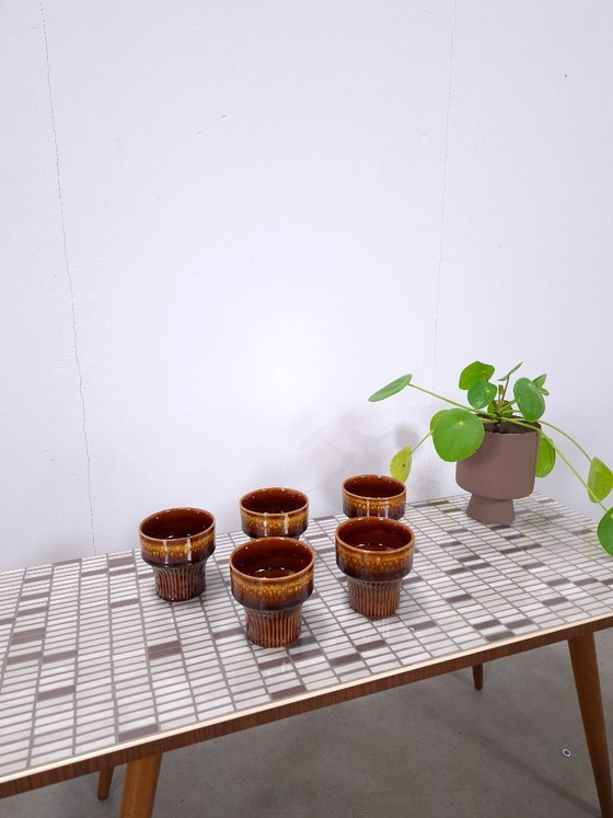 Image 1 of Juego de tazas de café de porcelana marrón acanalada CP