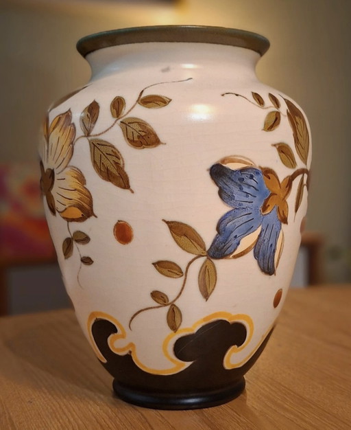 Art Deco style Royal Gouda vase Antwerp 3160 – hand-painted vintage Holland