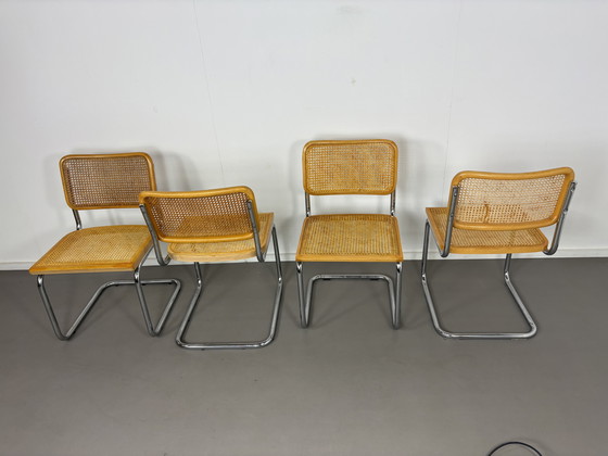 Image 1 of 4 sillas Cesca de madera de haya con correas, estilo Marcel Breuer