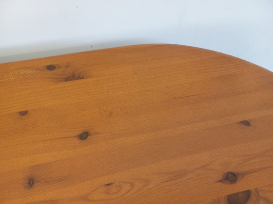 Image 1 of Vintage rectangular oval modernist coffee table in solid pine from the 1970s