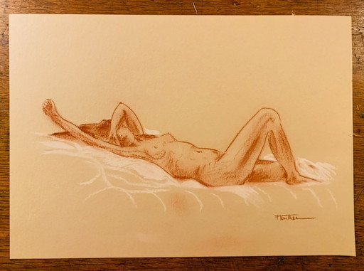 Tableau sanguine portrait femme « sieste Provençale »
