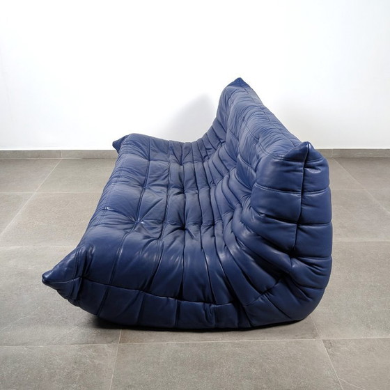 Image 1 of Michel Ducaroy Togo 3-Seater Sofa Blue Leather Ligne Roset France 1980s