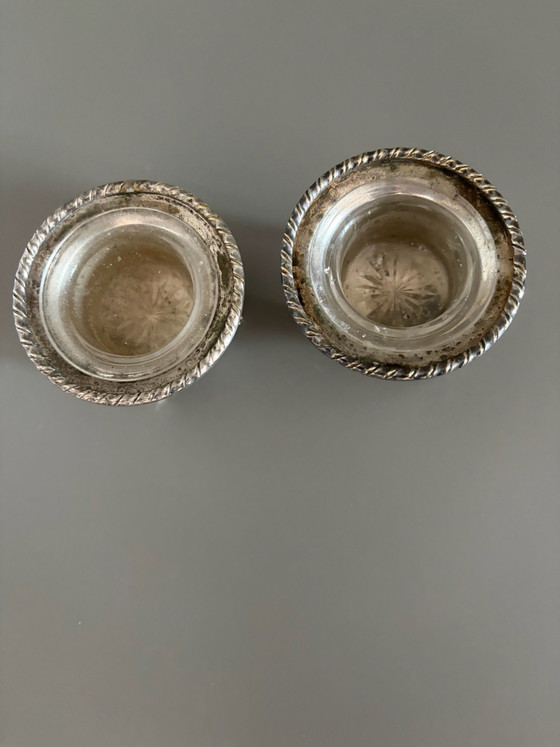 Coppia vintage sale e pepe con contenitori in vetro, Accessori da tavola, Altro, Argentato (foto 3 di 7)