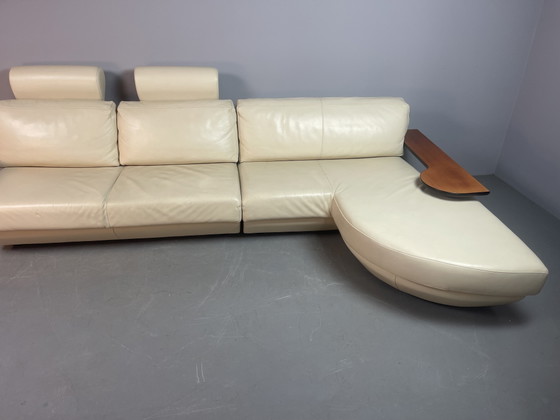 Divano paesaggistico Frighetto in pelle crema italiana con chaise longue e tavolo, Italia, anni '80-'90 (photo 7 of 15)