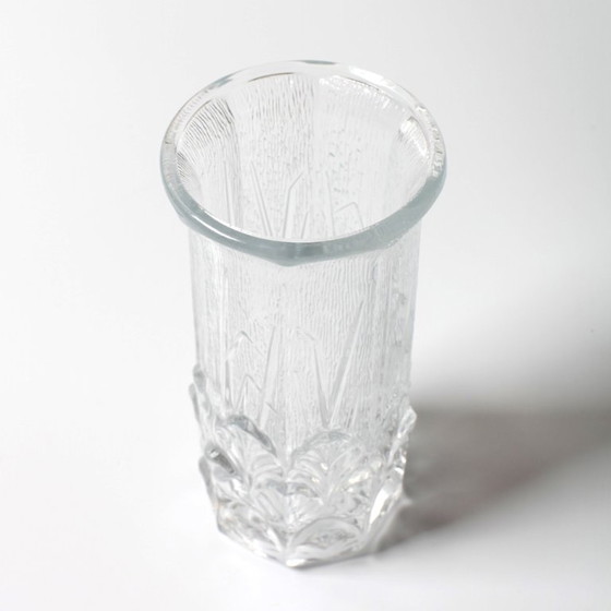 Image 1 of Vintage Clear Leaf Pattern Textured Glass Flower Vase / Fidenza / Italy / 1970s
