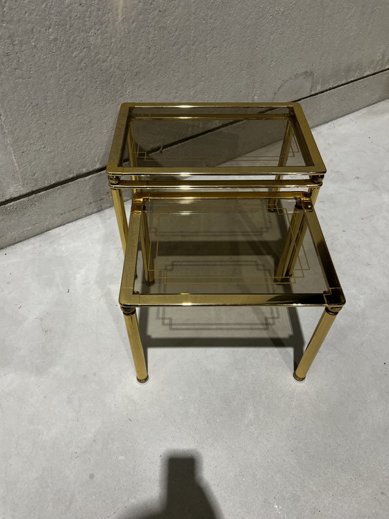 Vintage Nestingtables Italian Design – Mid Century Modern, Bijzettafels, Glass, Metal (photo 7 of 7)