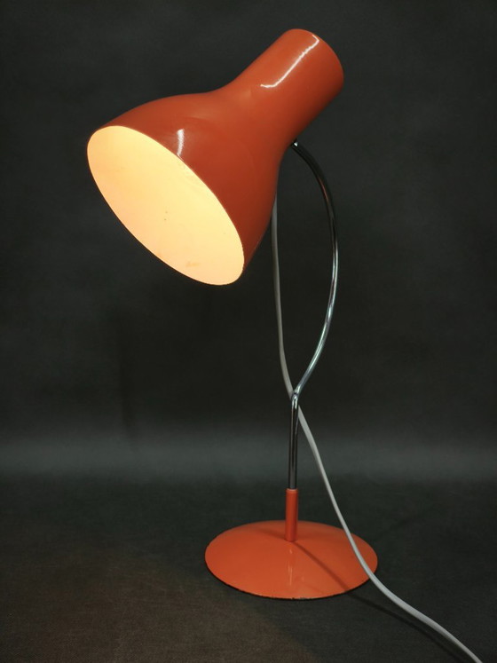 Josef Hůrka Orange Tischlampe für Napako, Tschechoslowakei, 1960er Jahre – Tischlampen, Metal (photo 11 of 12)