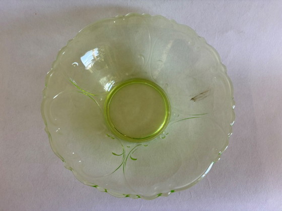 Image 1 of Service à dessert Art Déco en verre d'uranium Stölzle Söhne