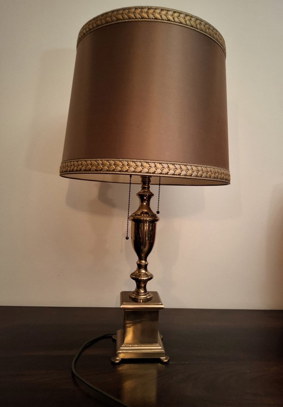 Image 1 of messing tafellamp dubbele lamp met trekkoord 