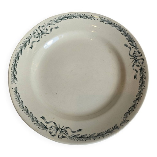 Plat Ovale Ancien Longchamp Modèle Bulle – Faïence Décor Guirlande Verte – tafelwaar, Ceramic