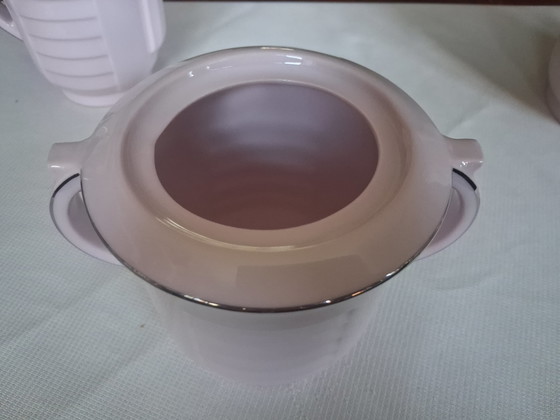 Image 1 of Servizio da caffè/tè Art Déco originale - Epiag, Cecoslovacchia (anni '20/'30) - Porcellana rosa con bordo argentato