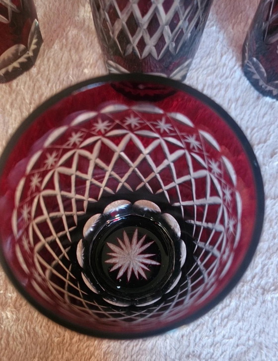 Image 1 of Esclusivo set di bicchieri in cristallo di Boemia - Rosso rubino tagliato a trasparente