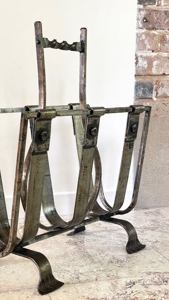 Image 1 of Vintage Brutalist Steel Magazine Rack