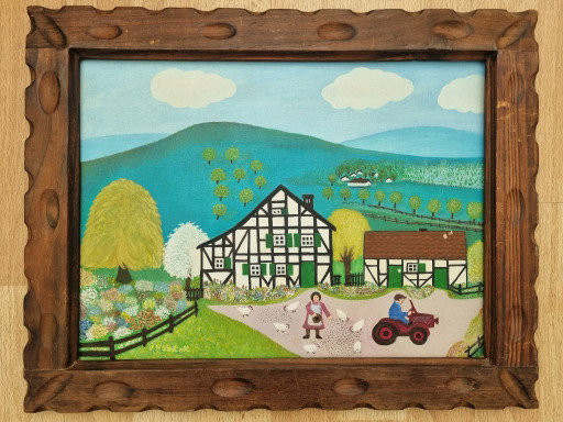Pintura al óleo “Granja” de Olga Manstedt (1983) – wanddecoratie, Wood