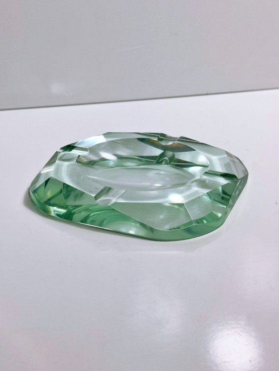 Image 1 of Vintage Kristall Glas Aschenbecher Fontana Türkis Mint Grün Prisma Diamant Italien 50er Mid Century