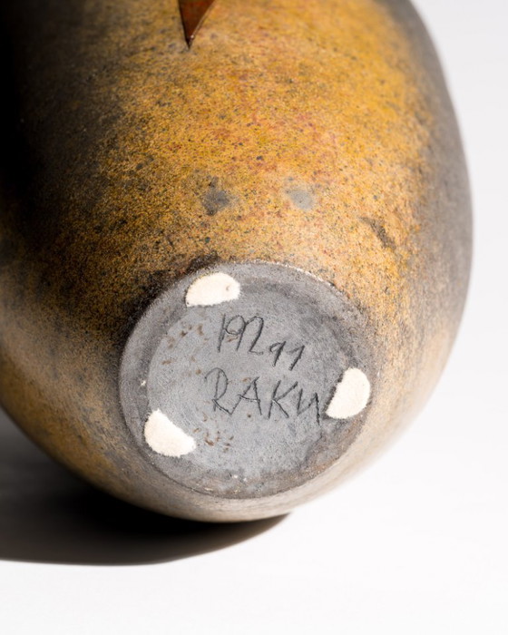 Image 1 of Hans-Peter Mader Sculptural Raku Lidded Studio Vase Germany, 1991 Studiokeramik