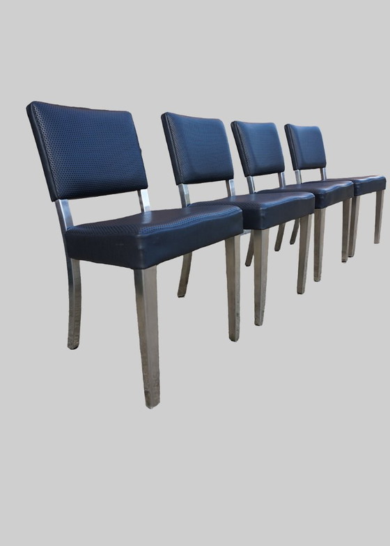 Image 1 of Set van 4 vintage stalen Art Deco stoelen in chroom en kunstleer, 1940
