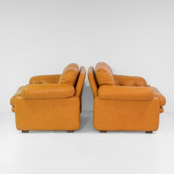 Image 1 of 3x Vintage Coronado Bruine Lederen Woonkamerset Tobia Scarpa Label C&B Italia
