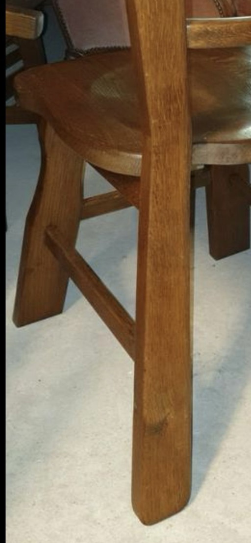 6 chaises de salle à manger brutaliste en chêne