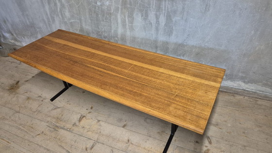 Image 1 of Vintage Rectangular Coffee Table with Wooden Top and Black Metal Base, 1960s