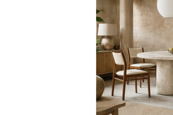 Image 1 of Chaises danoises vintage en teck et tissu beige, style moderne du milieu du siècle, années 1960, lot de 4