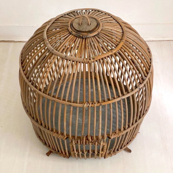 Image 1 of Cage à oiseaux en rotin vintage 60's
