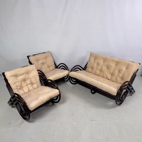 Image 1 of Franse rotan woonkamerset, jaren 70