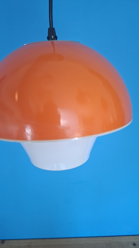 Image 1 of Orange vintage space age massive mushroom pendant lamp
