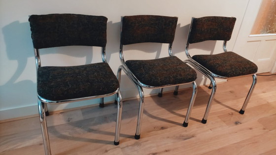 Image 1 of 3 Vintage buisframe eetkamer stoelen chroom 