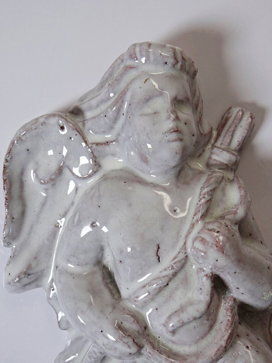 Image 1 of Ángel musical de pared en terracota vidriada, cerámica de Oostduinkerke, Bélgica.