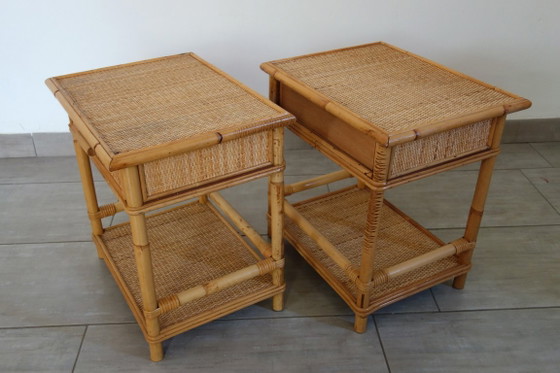Coppia di comodini in vimini intrecciato e bambù, anni '70/'80 – Rattan, Wicker (photo 7 of 15)
